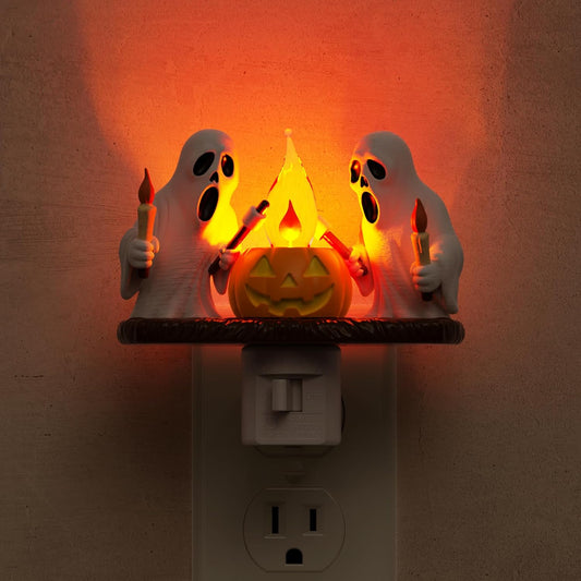 Halloween Night Light,Ghost Campfire Nightlight,Campfire Flickering Night Lights Plug into Wall,Halloween Decorations for Kids Adults