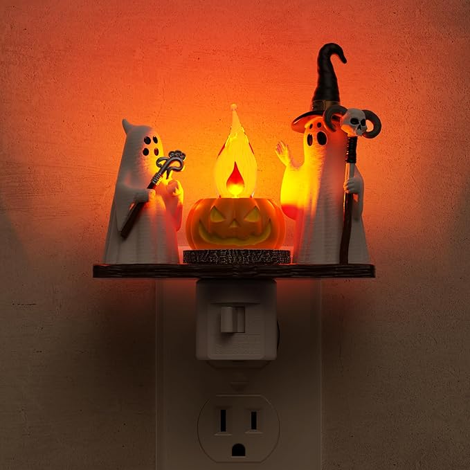 Halloween Night Light,Ghost Campfire Nightlight,Campfire Flickering Night Lights Plug into Wall,Halloween Decorations for Kids Adults