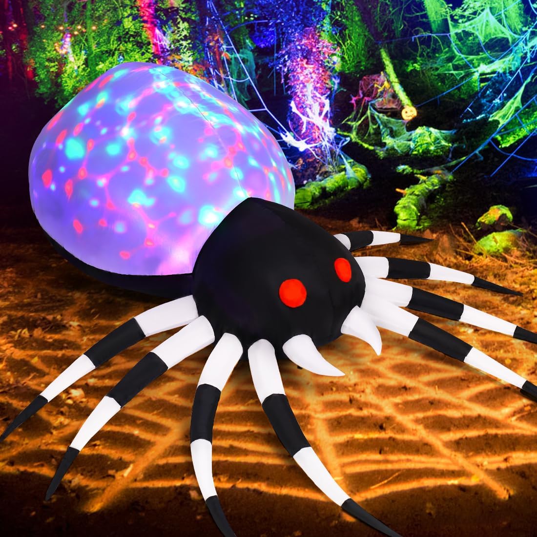 6 FT Height Halloween Inflatables Outdoor Spider with Magic Light, Blow up Yard Decoration with LED Lights Built-In for Holiday/Party/Yard/Garden