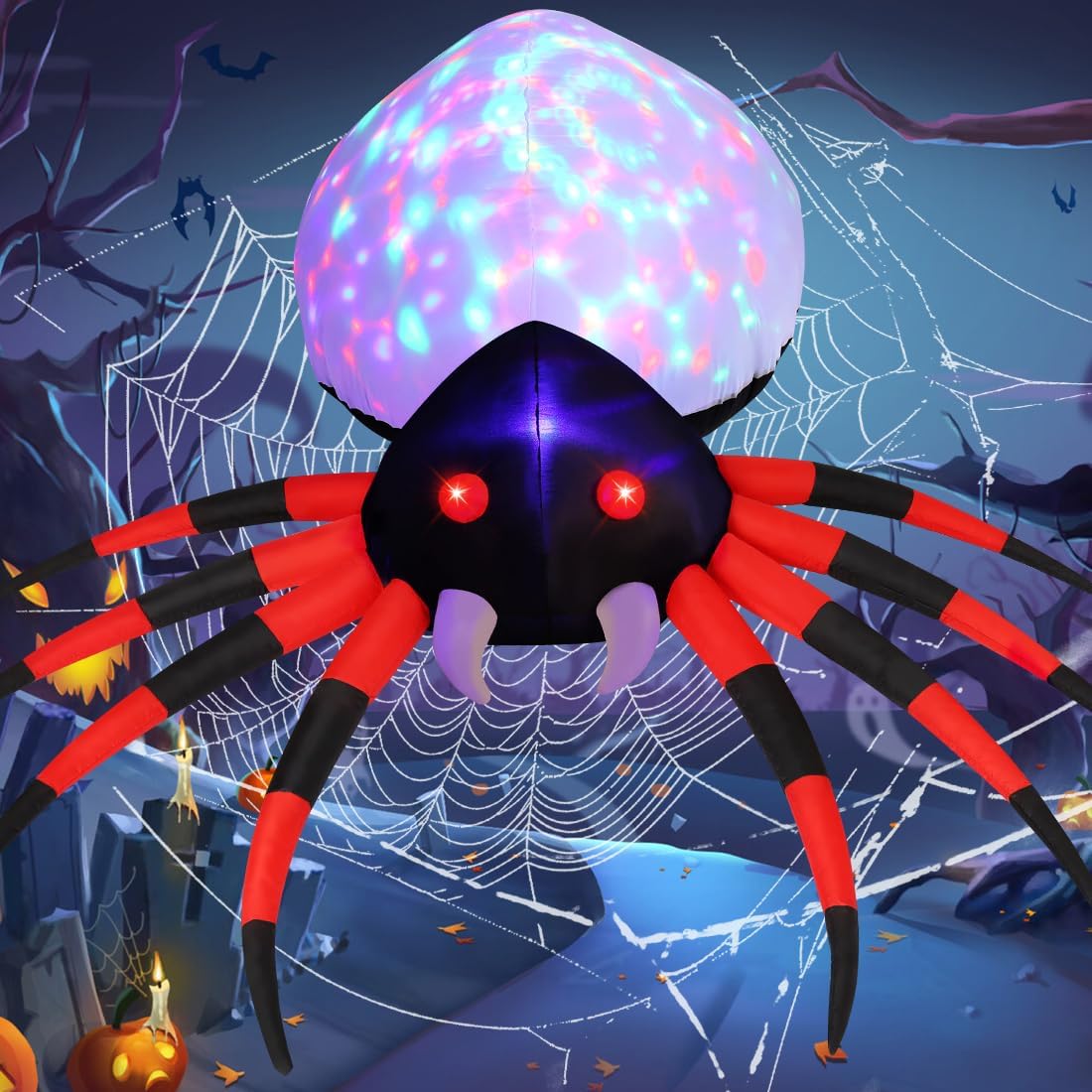 6 FT Height Halloween Inflatables Outdoor Spider with Magic Light, Blow up Yard Decoration with LED Lights Built-In for Holiday/Party/Yard/Garden