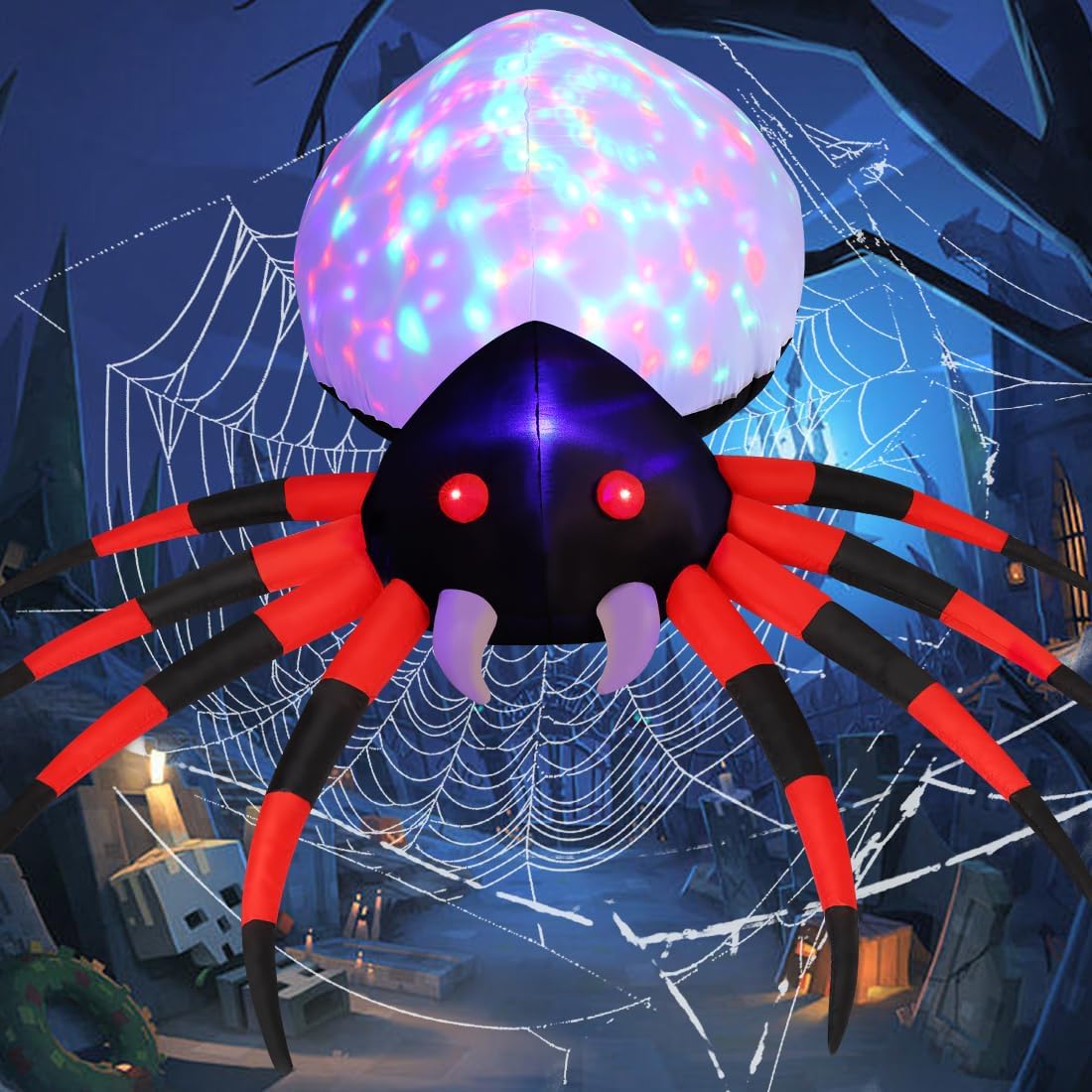 6 FT Height Halloween Inflatables Outdoor Spider with Magic Light, Blow up Yard Decoration with LED Lights Built-In for Holiday/Party/Yard/Garden
