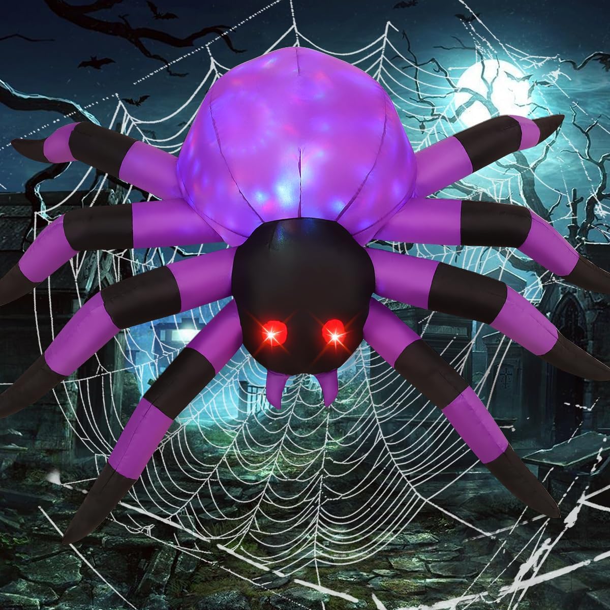 6 FT Height Halloween Inflatables Outdoor Spider with Magic Light, Blow up Yard Decoration with LED Lights Built-In for Holiday/Party/Yard/Garden