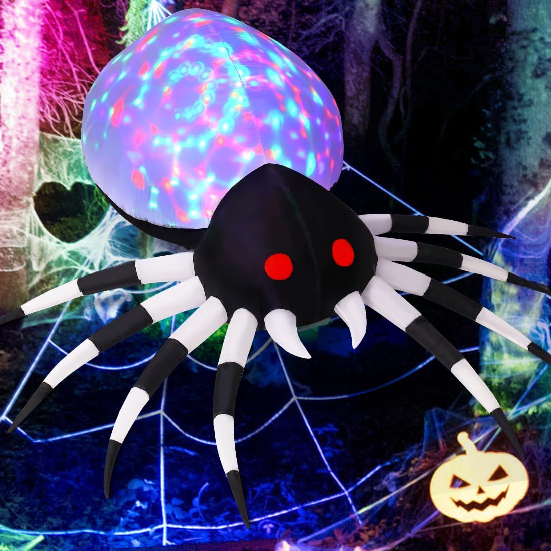 6 FT Height Halloween Inflatables Outdoor Spider with Magic Light, Blow up Yard Decoration with LED Lights Built-In for Holiday/Party/Yard/Garden