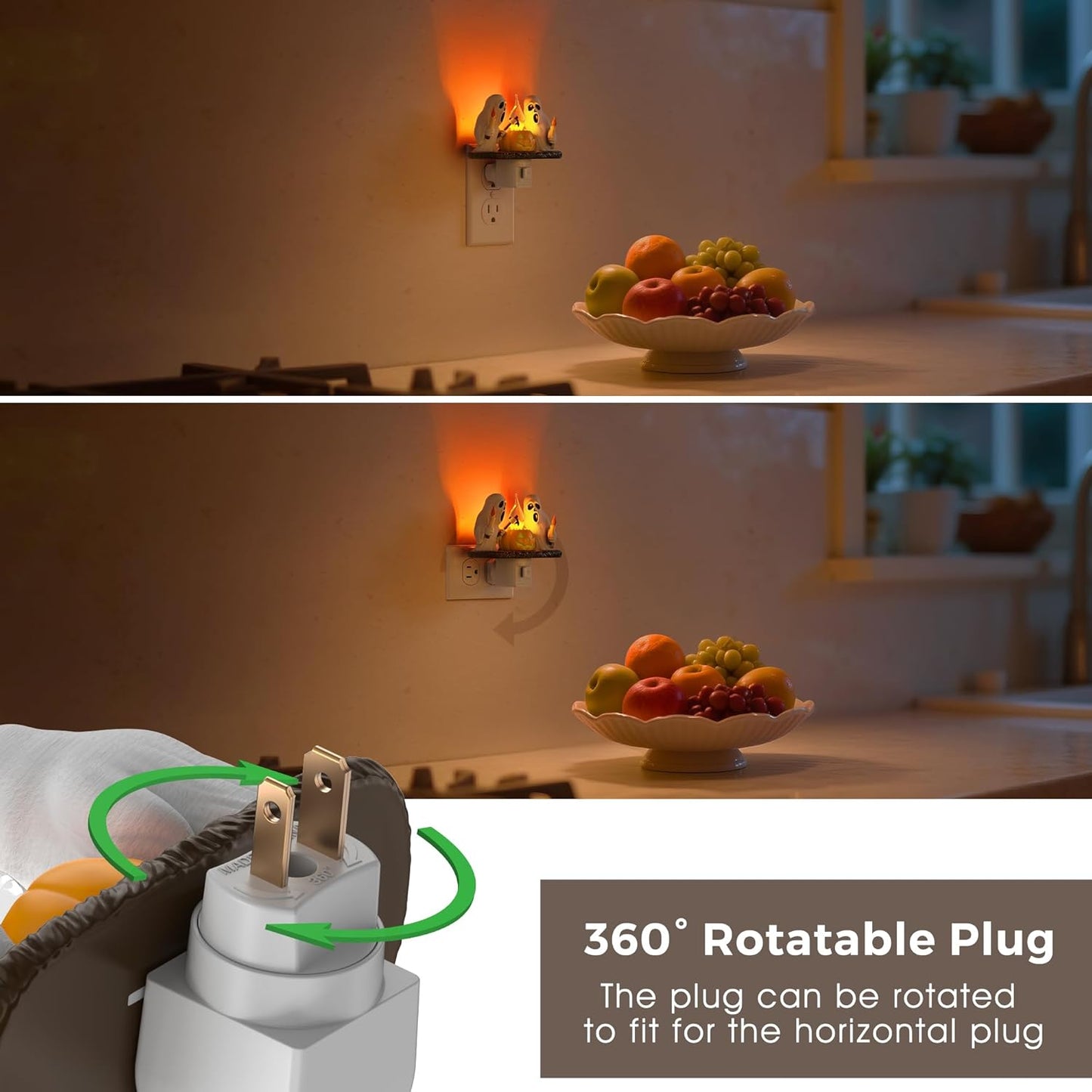 Halloween Night Light,Ghost Campfire Nightlight,Campfire Flickering Night Lights Plug into Wall,Halloween Decorations for Kids Adults