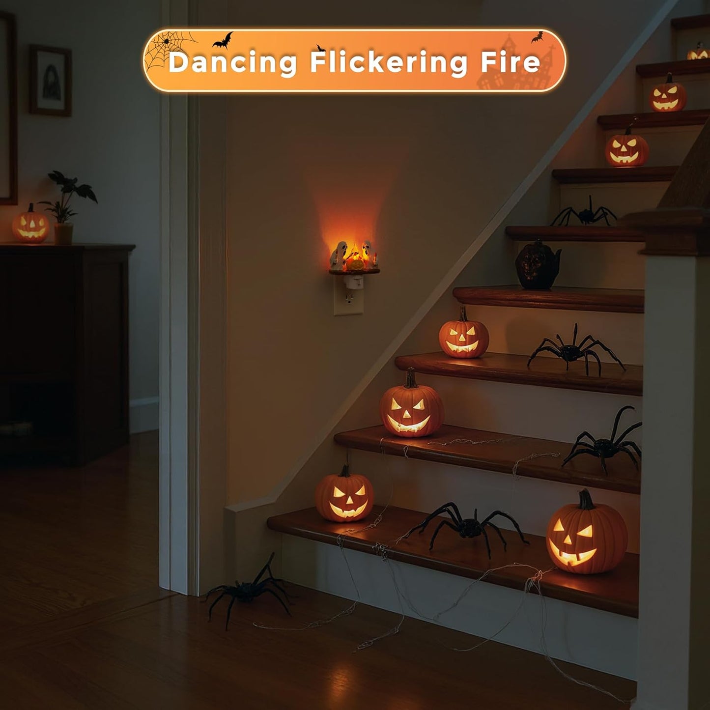 Halloween Night Light,Ghost Campfire Nightlight,Campfire Flickering Night Lights Plug into Wall,Halloween Decorations for Kids Adults
