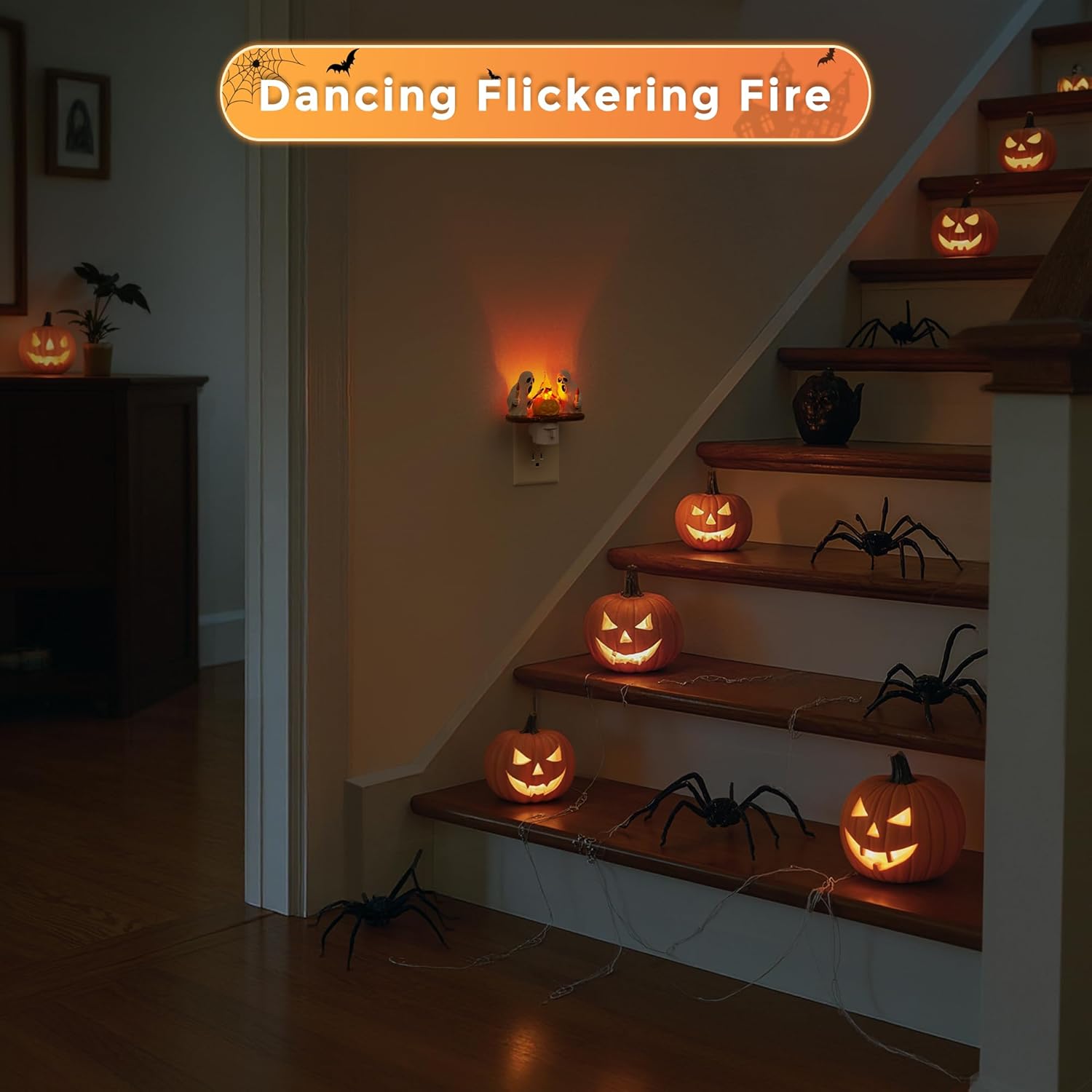 Halloween Night Light,Ghost Campfire Nightlight,Campfire Flickering Night Lights Plug into Wall,Halloween Decorations for Kids Adults