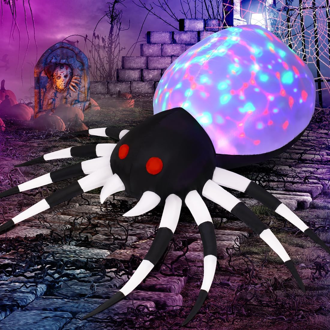 6 FT Height Halloween Inflatables Outdoor Spider with Magic Light, Blow up Yard Decoration with LED Lights Built-In for Holiday/Party/Yard/Garden
