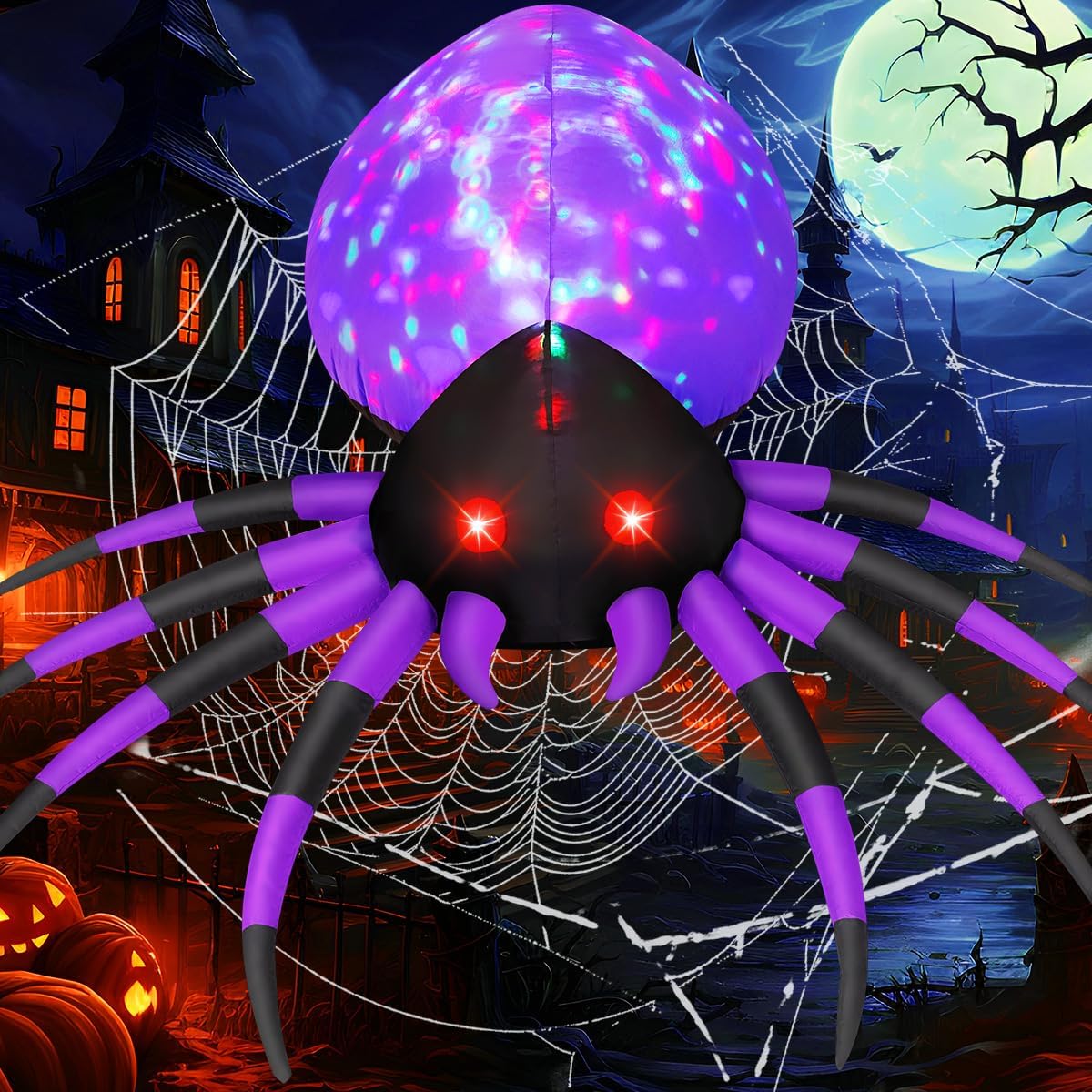 6 FT Height Halloween Inflatables Outdoor Spider with Magic Light, Blow up Yard Decoration with LED Lights Built-In for Holiday/Party/Yard/Garden