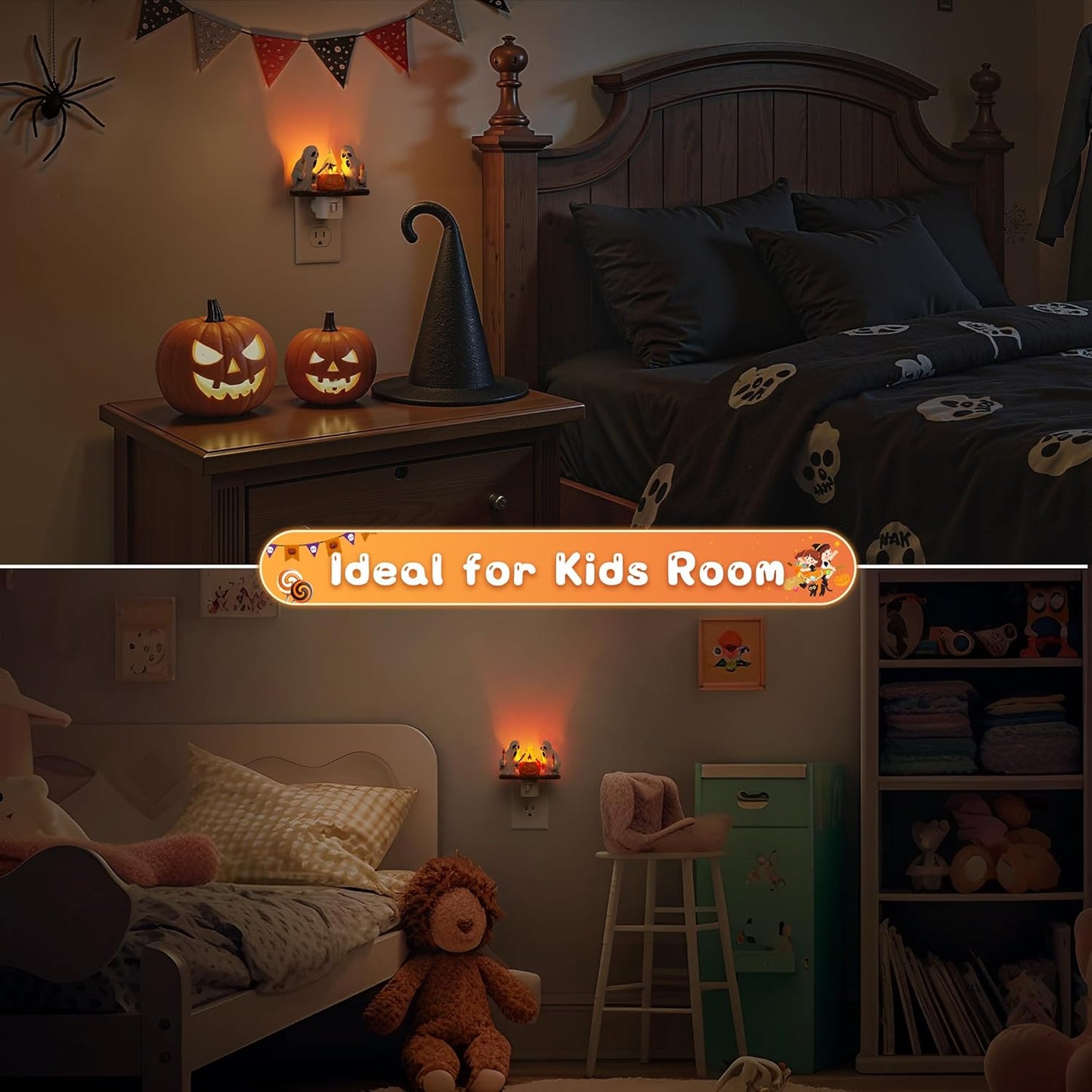 Halloween Night Light,Ghost Campfire Nightlight,Campfire Flickering Night Lights Plug into Wall,Halloween Decorations for Kids Adults