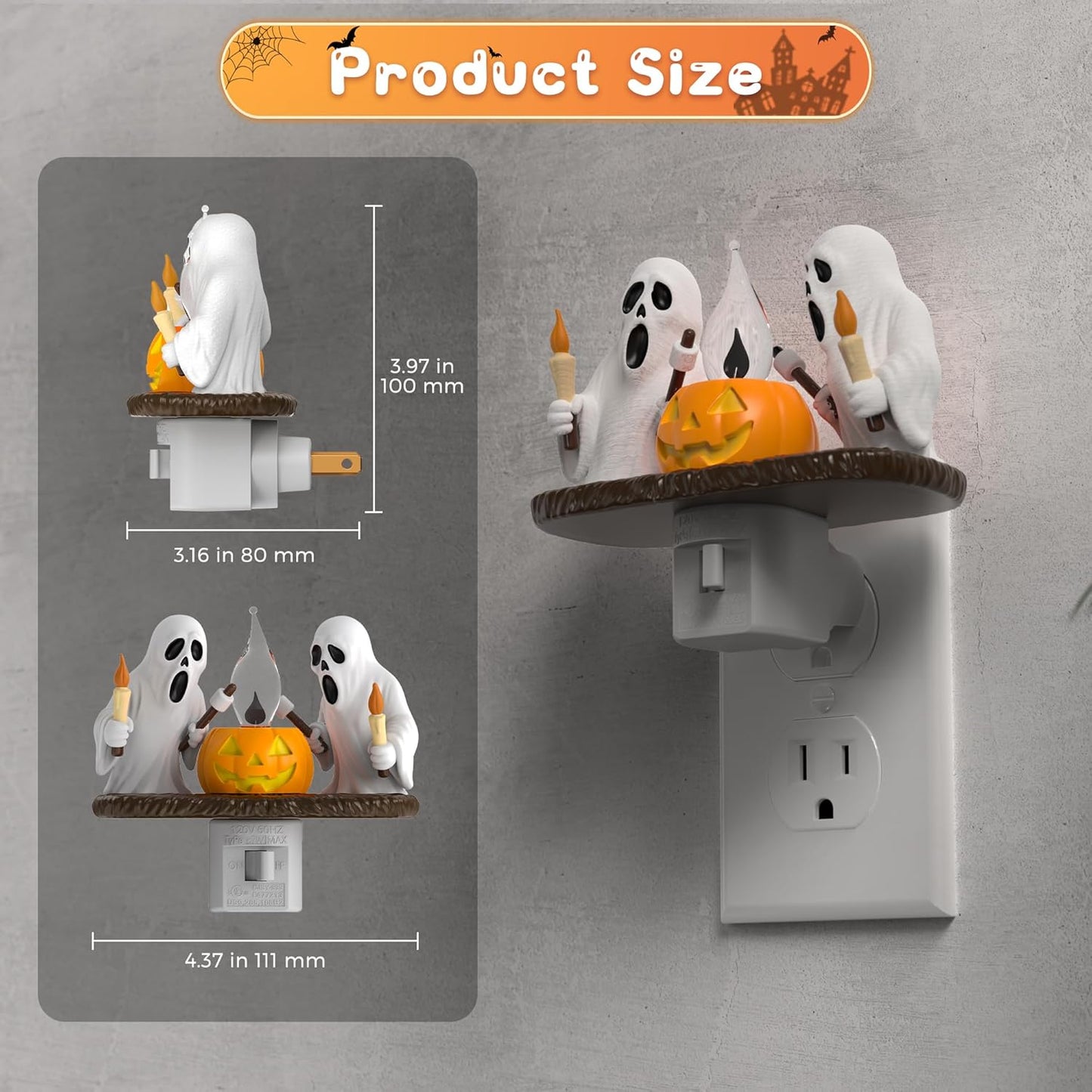 Halloween Night Light,Ghost Campfire Nightlight,Campfire Flickering Night Lights Plug into Wall,Halloween Decorations for Kids Adults