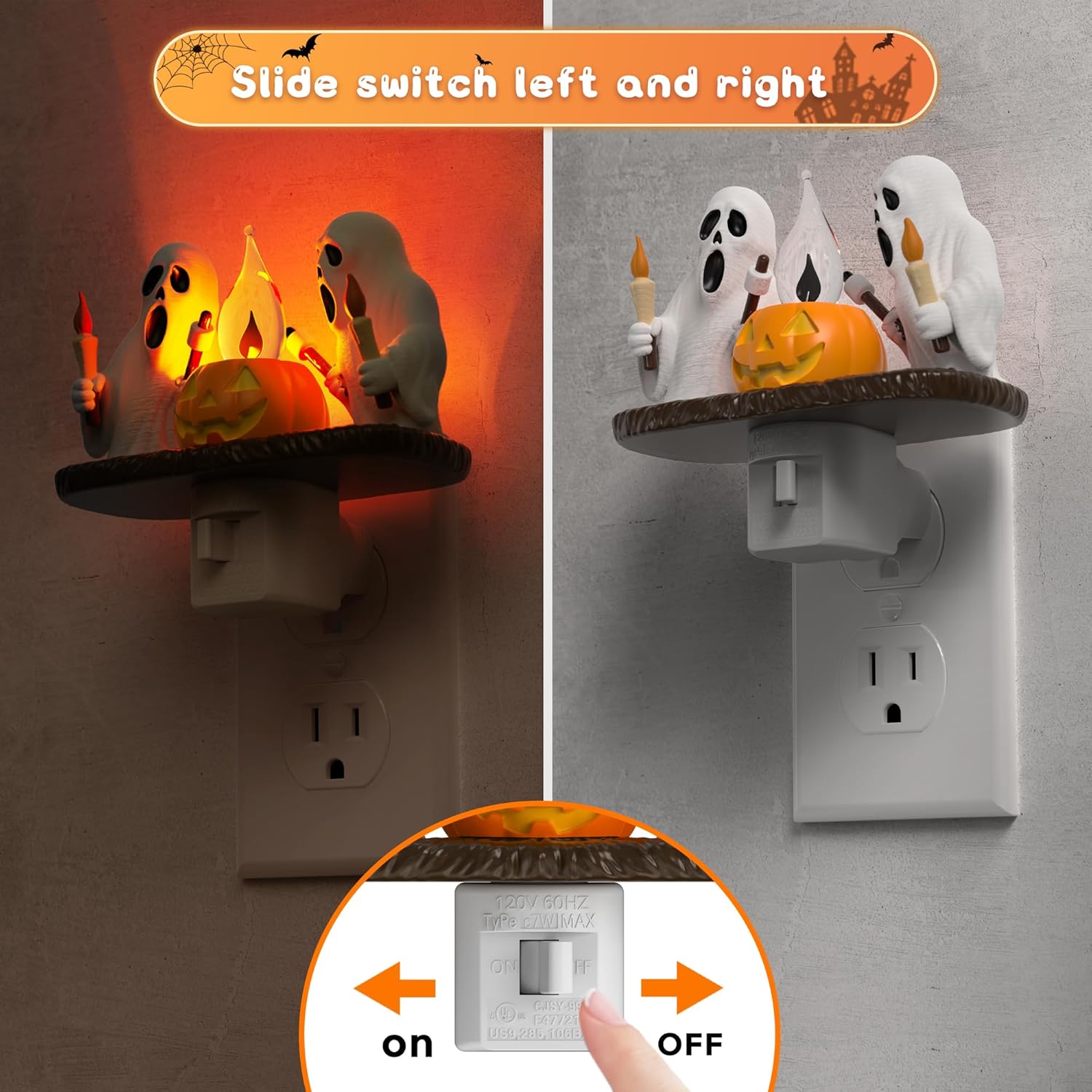 Halloween Night Light,Ghost Campfire Nightlight,Campfire Flickering Night Lights Plug into Wall,Halloween Decorations for Kids Adults