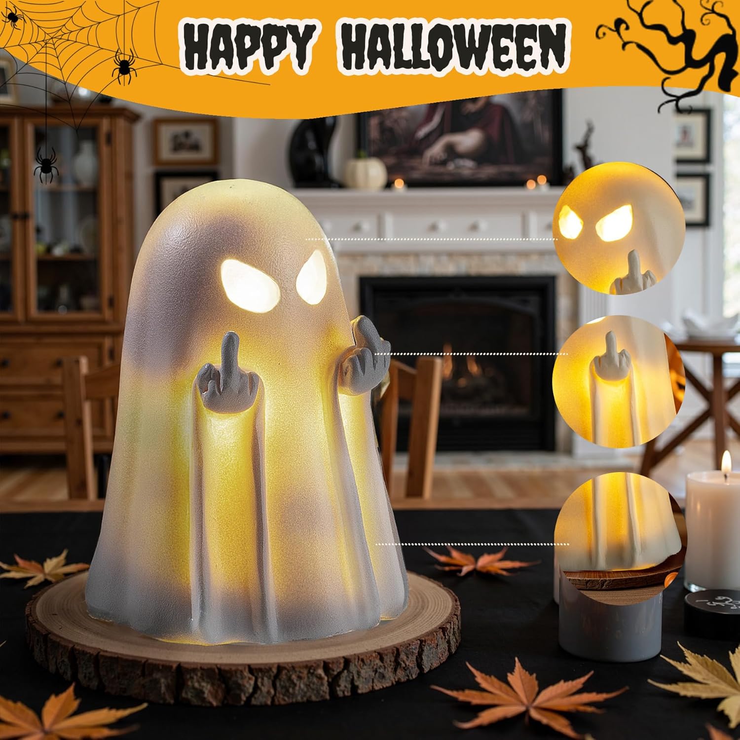 Halloween Ghost Figurine,Cute Spooky Ghost Statue,Halloween Decorations,Resin Statue for Party, Home, Indoor & Porch Decor