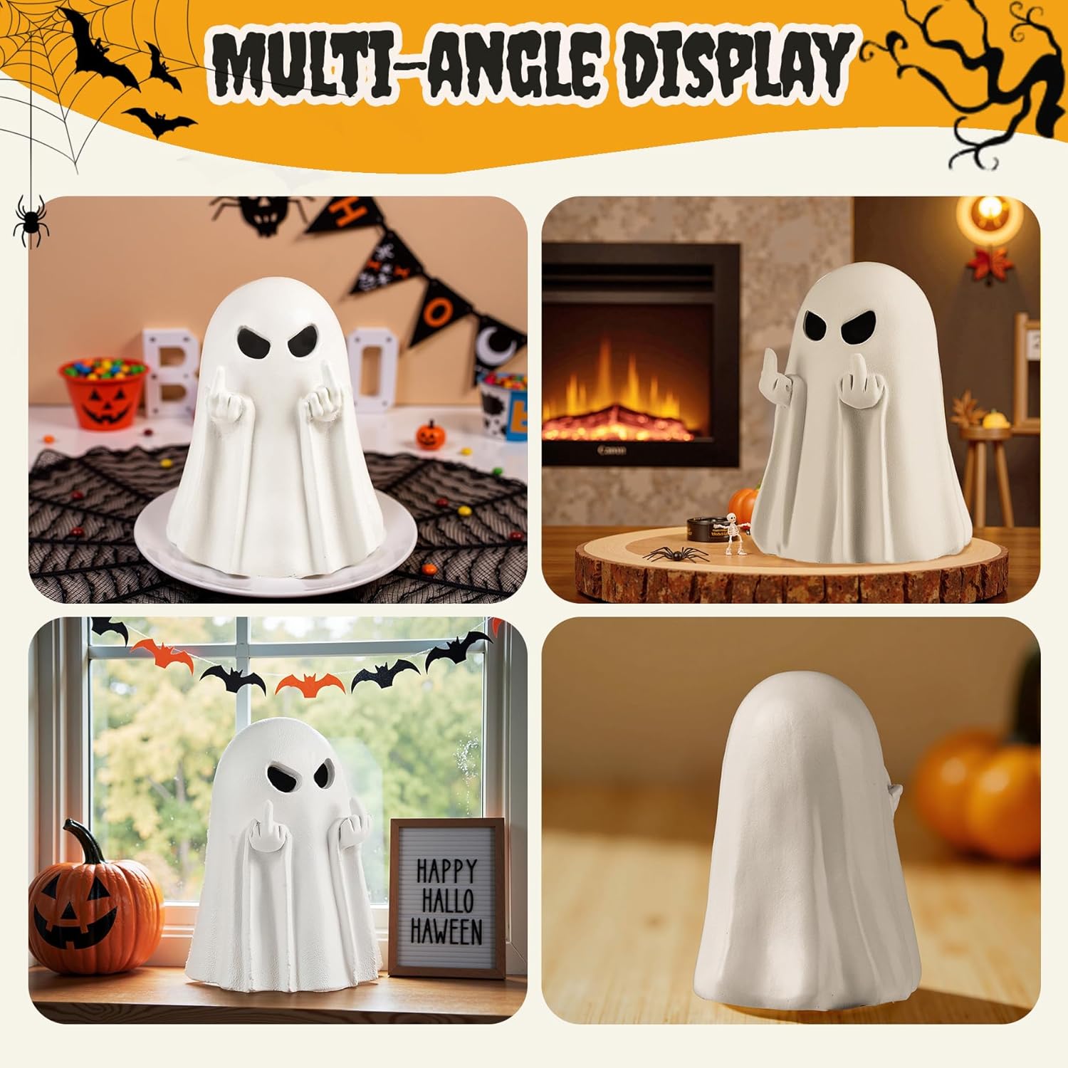 Halloween Ghost Figurine,Cute Spooky Ghost Statue,Halloween Decorations,Resin Statue for Party, Home, Indoor & Porch Decor