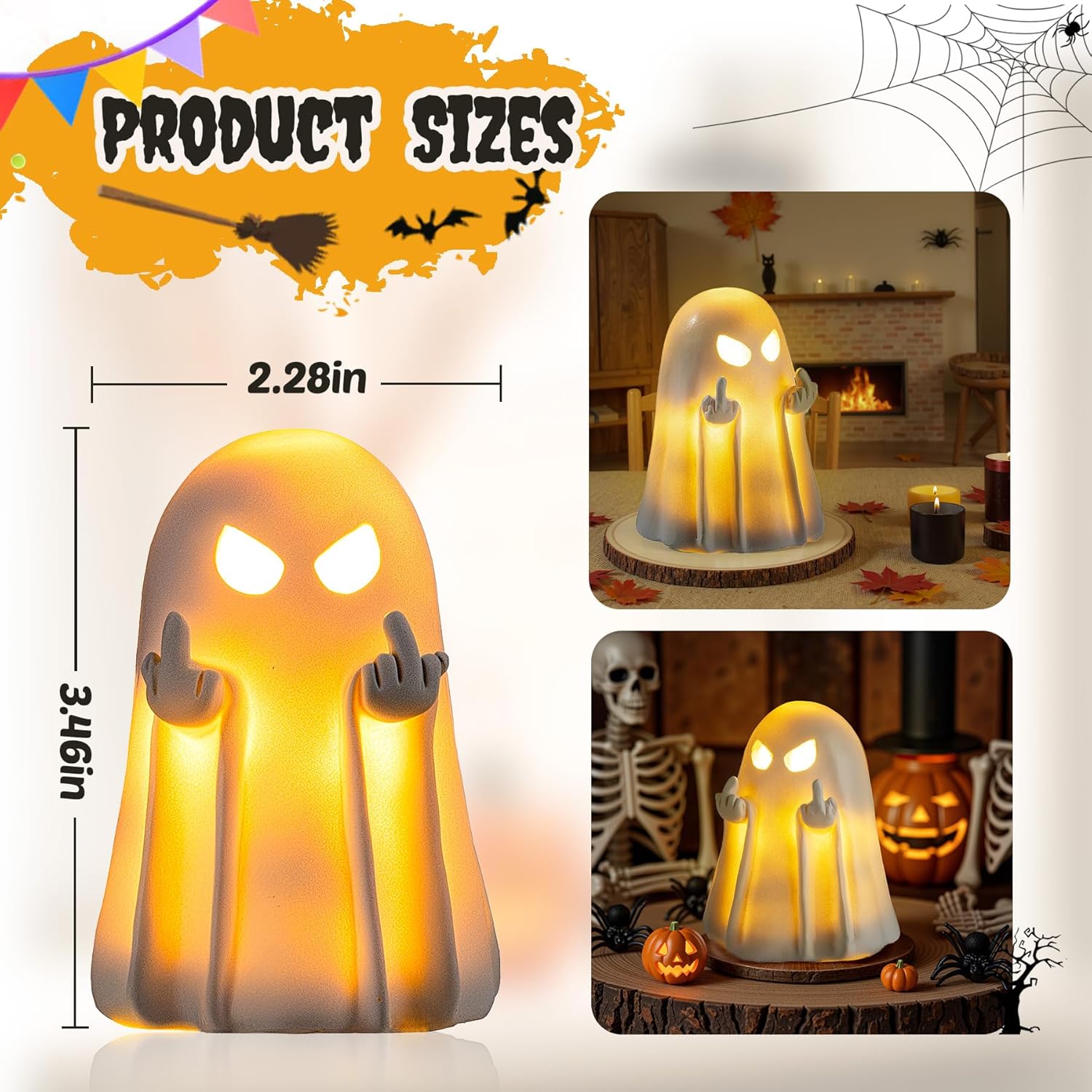 Halloween Ghost Figurine,Cute Spooky Ghost Statue,Halloween Decorations,Resin Statue for Party, Home, Indoor & Porch Decor